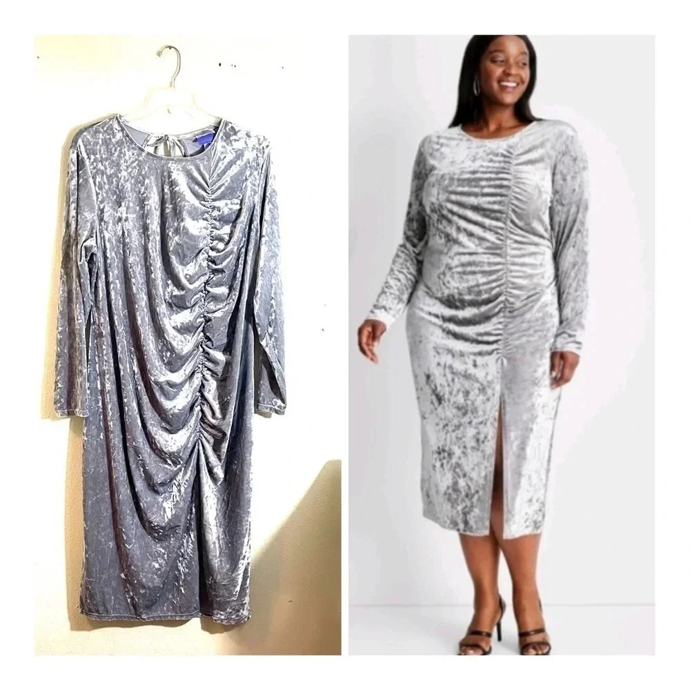 Future Collective Women Plus 4X Silver Velour Party Dress Ruched Open Back NEW
